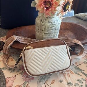 Bostaten Chevron Crossbody Bag in White and Brown